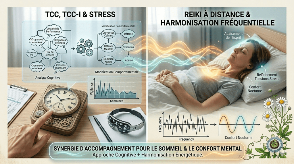 Insomnie, stress mental et TCC-I : La synergie de confort par la relaxation profonde et le Reiki à&nbsp;distance